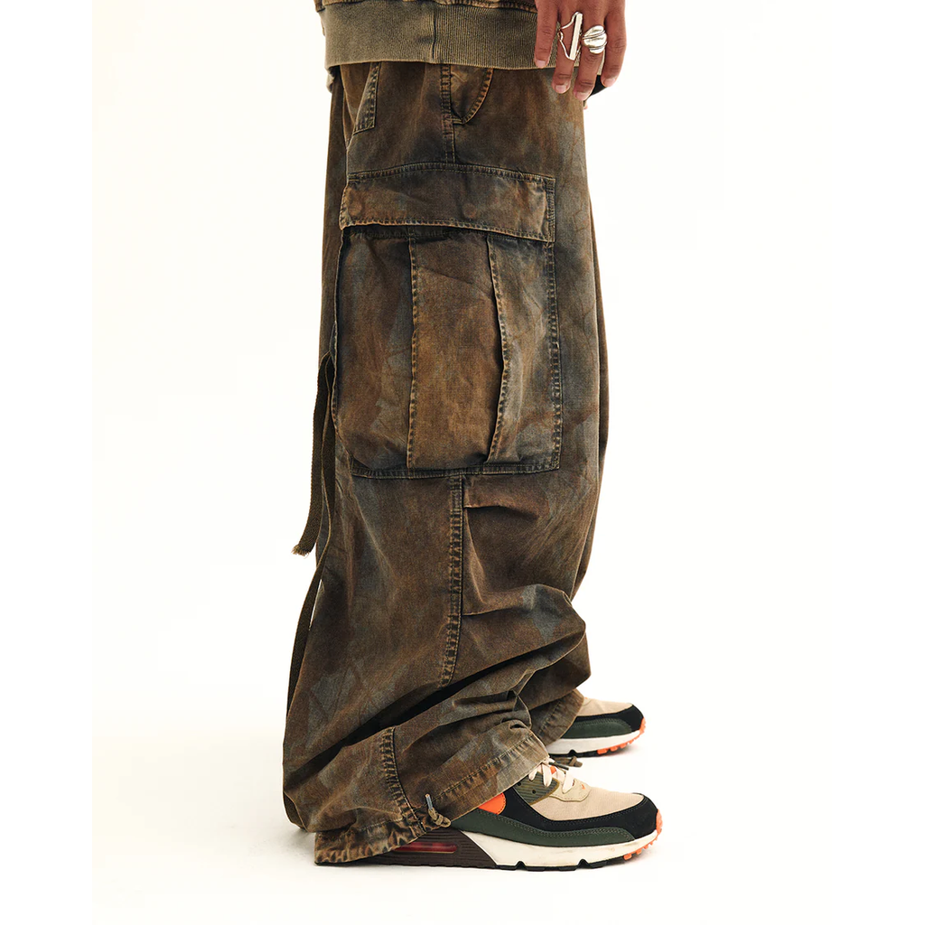 ANACHRONORM  AN372 BLACK CUT-OFF HARD DAMAGED B.D.U CAMO PANTS WOODLAND