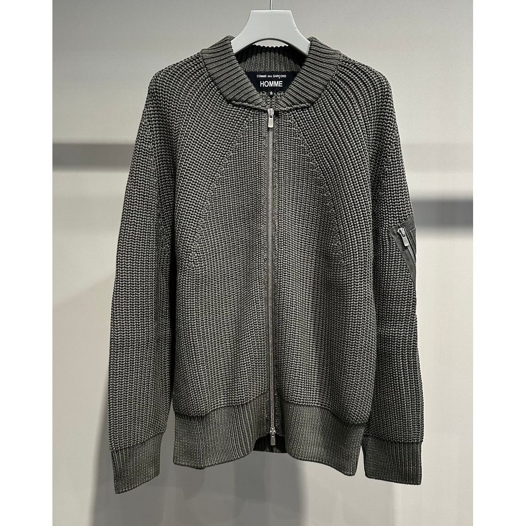 COMME des GARCONS HOMME BATONER W-NAME WOOL KNIT ZIP CARDIGAN（KAHKI）