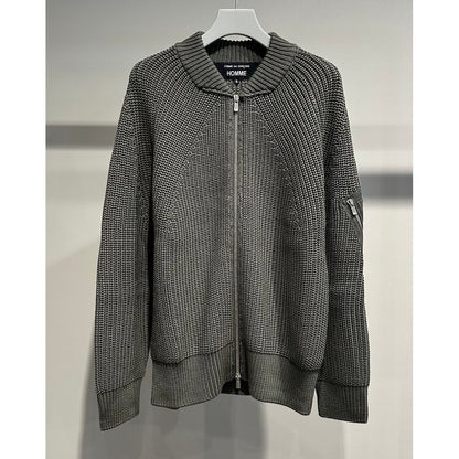 COMME des GARCONS HOMME BATONER W-NAME WOOL KNIT ZIP CARDIGAN（KAHKI）