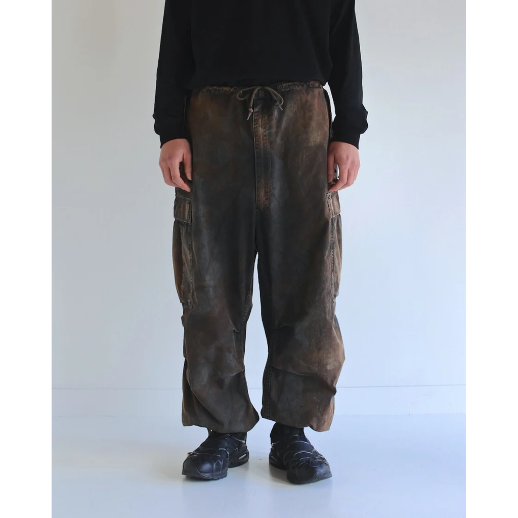ANACHRONORM  AN372 BLACK CUT-OFF HARD DAMAGED B.D.U CAMO PANTS WOODLAND