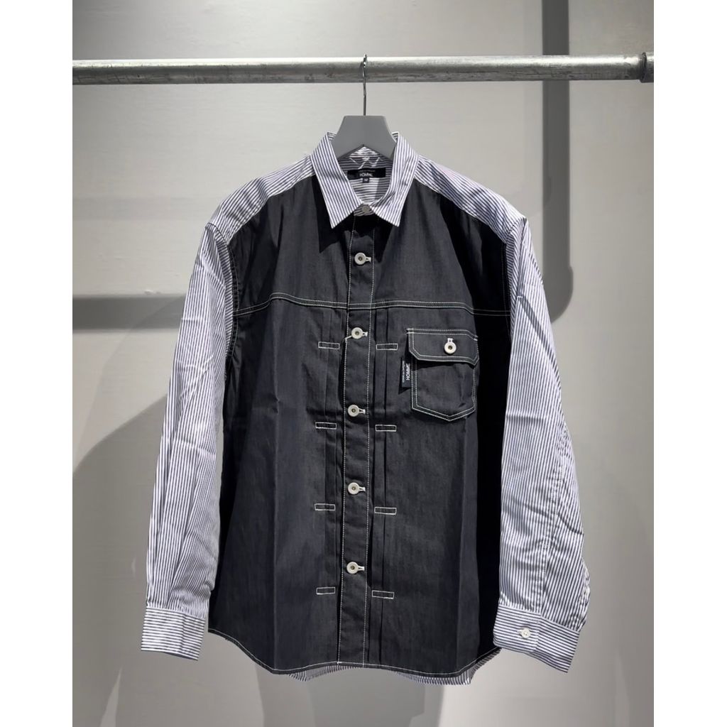 COMME des GARCONS HOMME 綿ストライプ×綿デニム 切換えシャツ