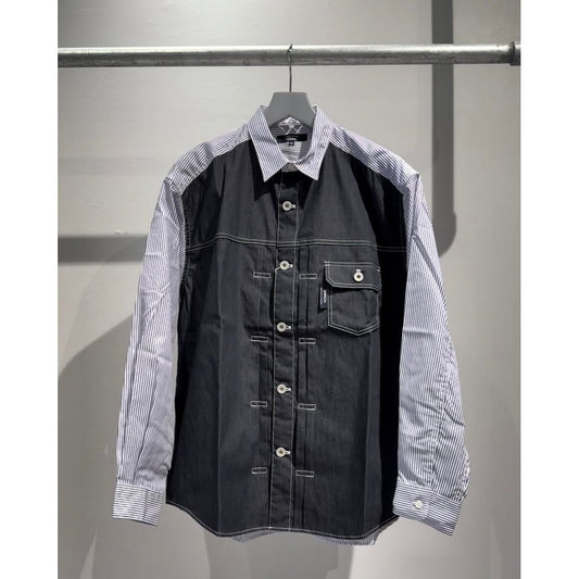 COMME des GARCONS HOMME 綿ストライプ×綿デニム 切換えシャツ