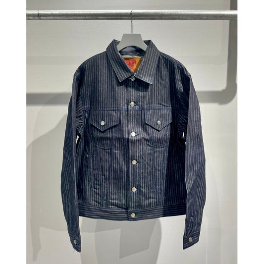 ANDFAMILYS DENIM TRACKER JACKET INDIGO STRIPE