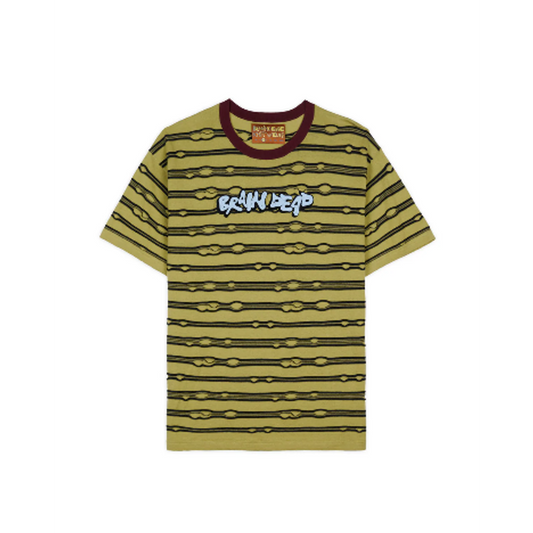 BRAIN DEAD EMBROIDERED PUCKERED STRIPED T-SHIRT - LIME