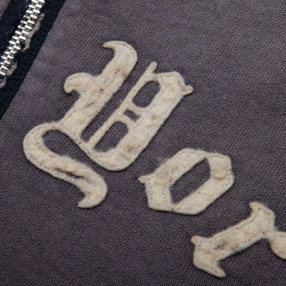 NEXUSVII. DAMAGED LETTERED HALF ZIP SWEAT