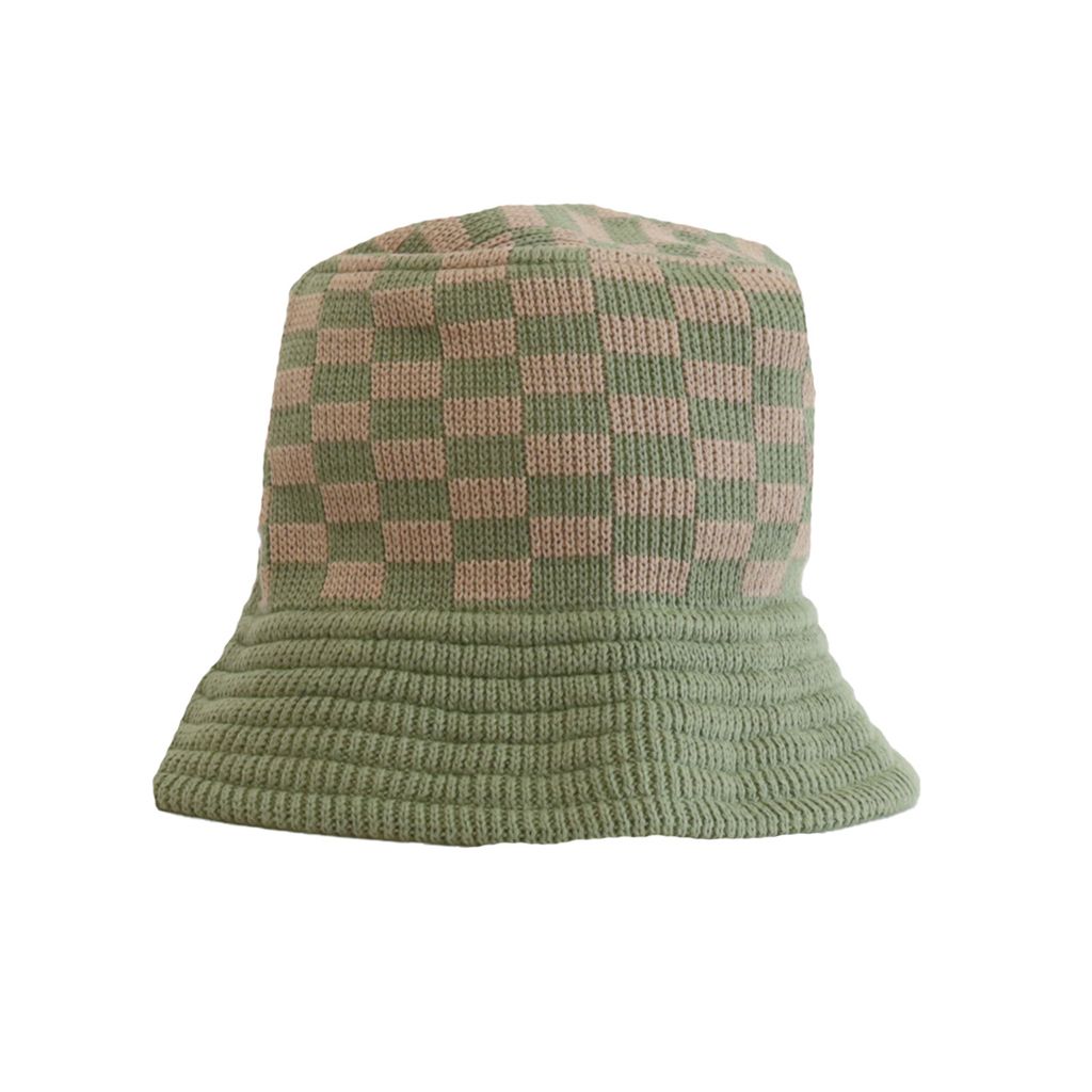 DECHO  CHECKERED KNIT BUCKET HAT