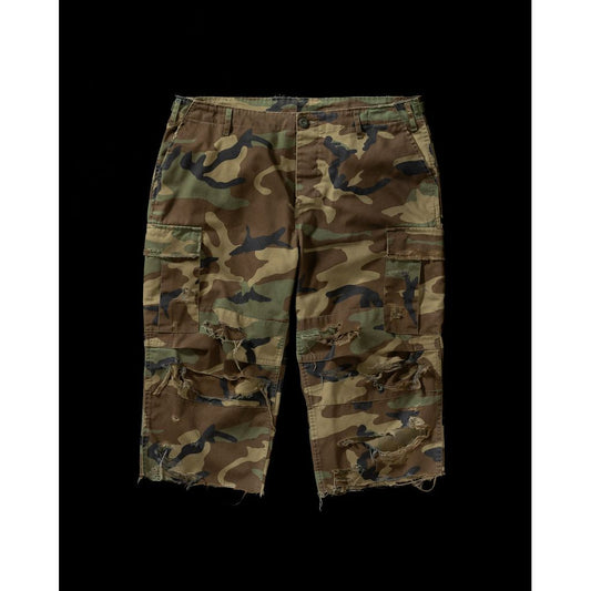 ANACHRONORM  AN372 BLACK CUT-OFF HARD DAMAGED B.D.U CAMO PANTS WOODLAND