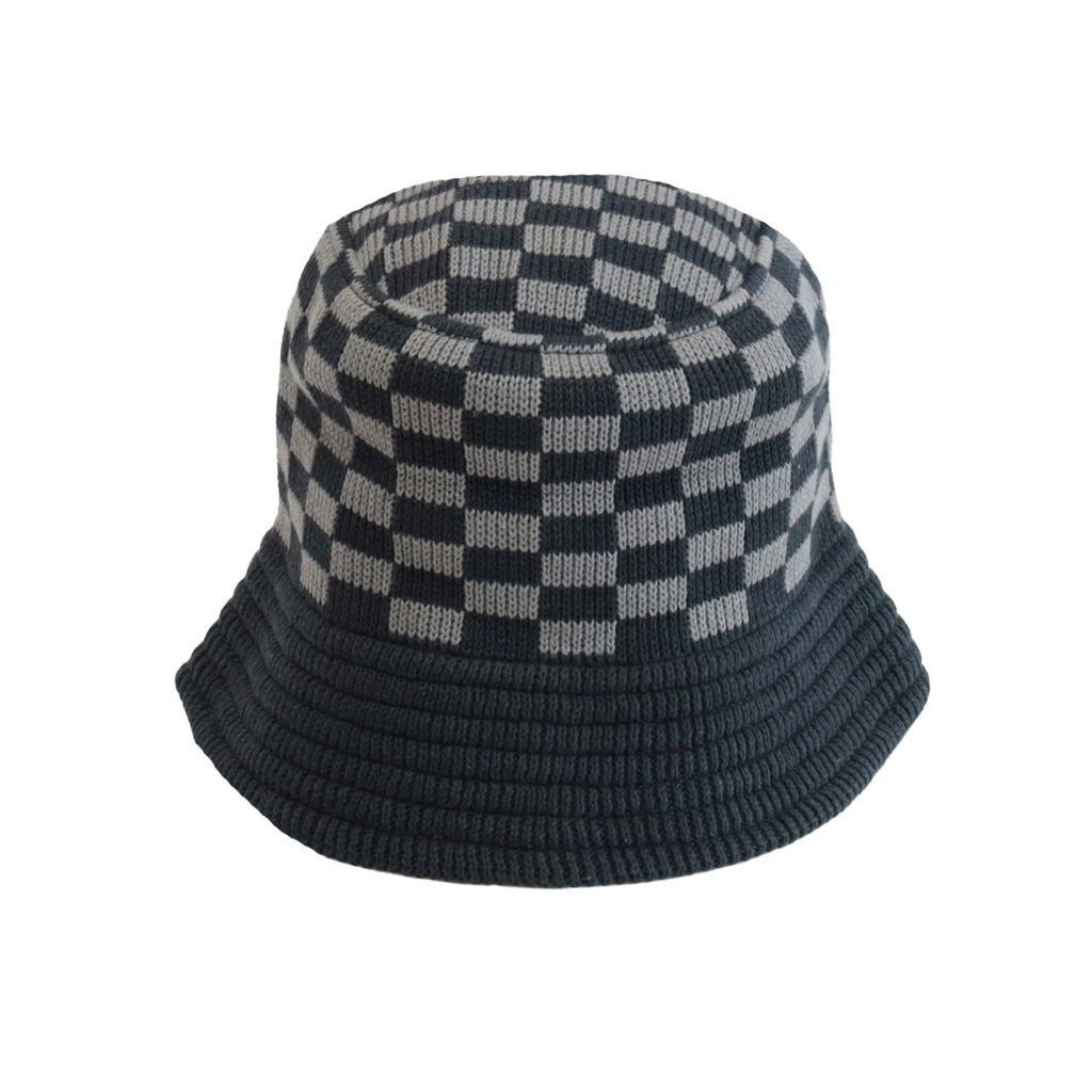 DECHO  CHECKERED KNIT BUCKET HAT