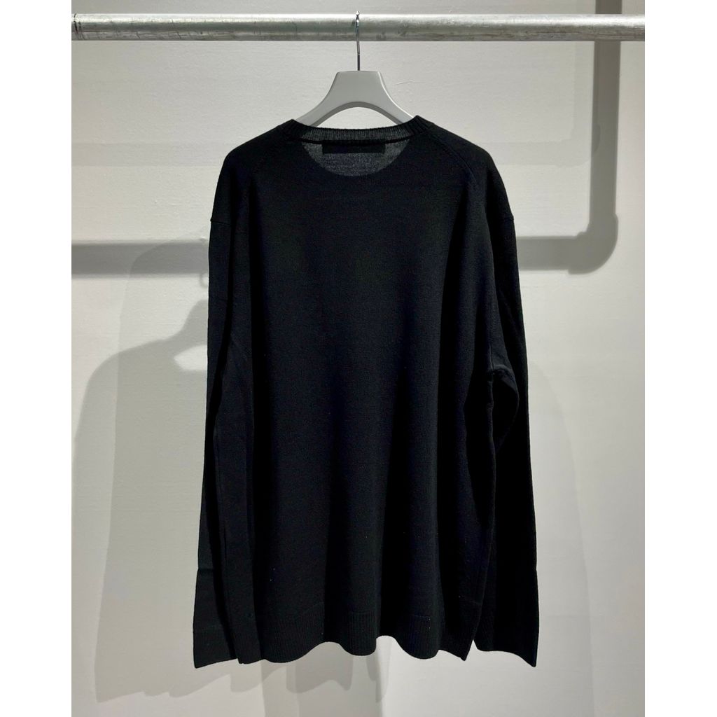 Y's for men ROUND NECK INTARSIA KNIT WITH "Y's for men" LOGO （BLACK）