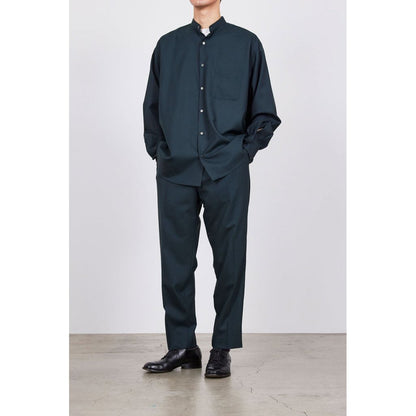 MARKAWARE ORGANIC WOOL TROPICAL COMFORT FIT BAND COLLAR SHIRT