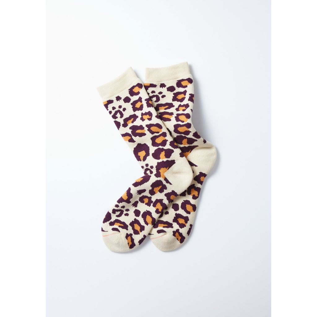 ROTOTO  PILE LEOPARD CREW SOCKS