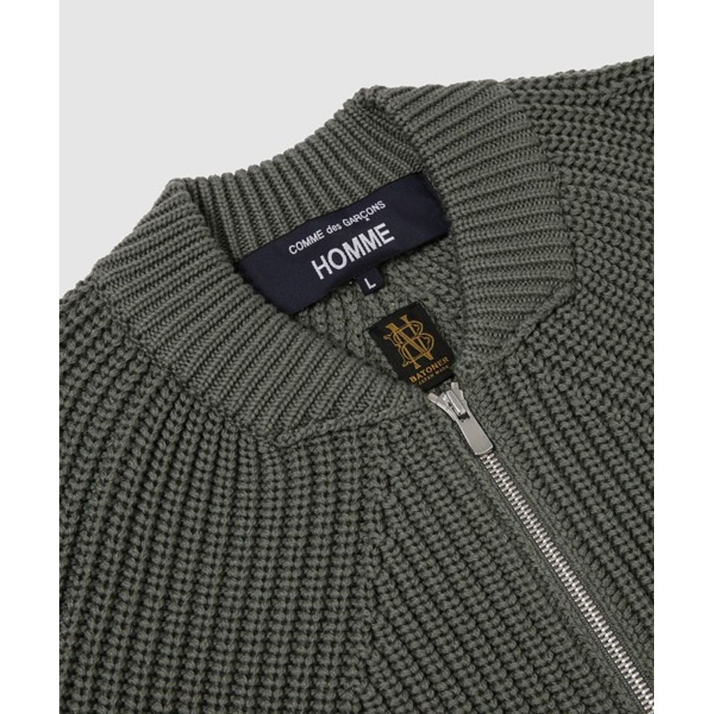COMME des GARCONS HOMME BATONER W-NAME WOOL KNIT ZIP CARDIGAN（KAHKI）