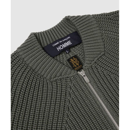 COMME des GARCONS HOMME BATONER W-NAME WOOL KNIT ZIP CARDIGAN（KAHKI）