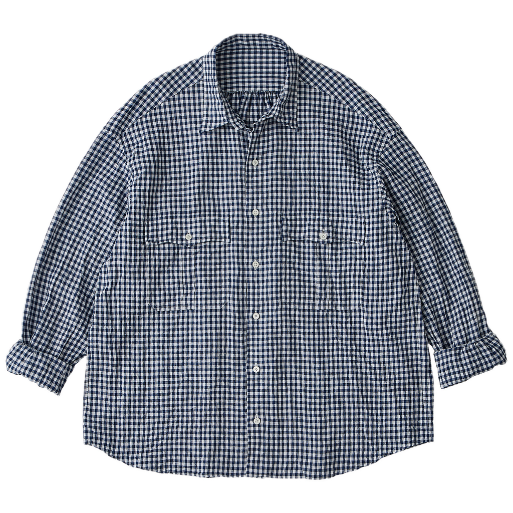 PORTER CLASSIC ROLL UP LINEN GINGHAM CHECK SHIRT