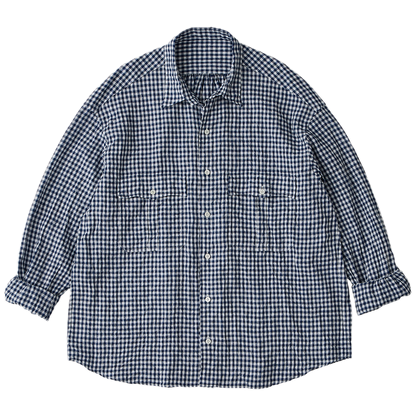 PORTER CLASSIC ROLL UP LINEN GINGHAM CHECK SHIRT