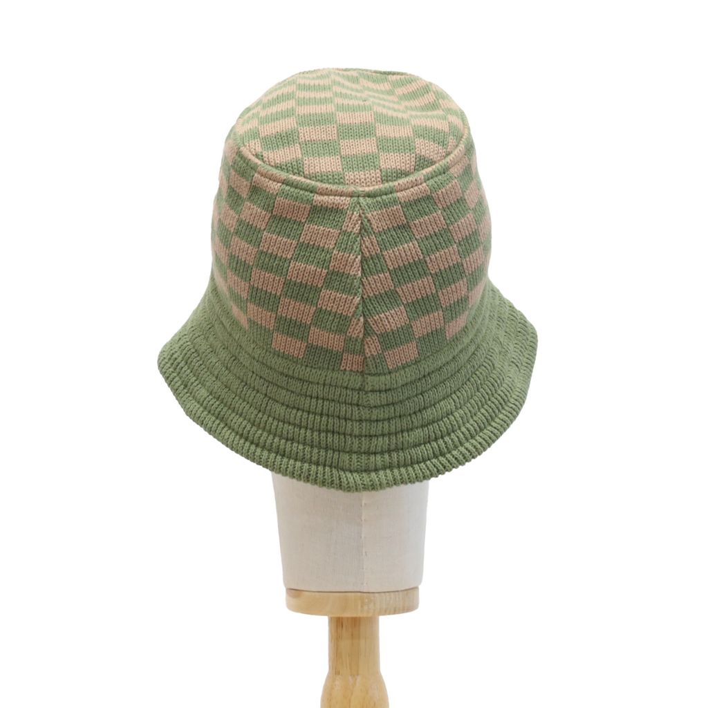 DECHO  CHECKERED KNIT BUCKET HAT
