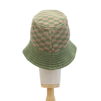 DECHO  CHECKERED KNIT BUCKET HAT