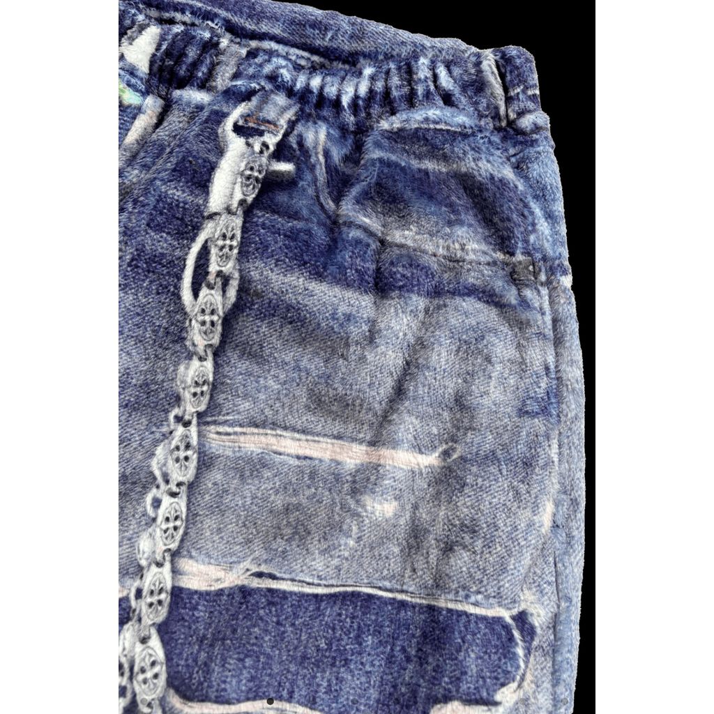 TALKING ABOUT THE ABSTRACTION  FLEECE DENIM PRINT WIDE PANTS