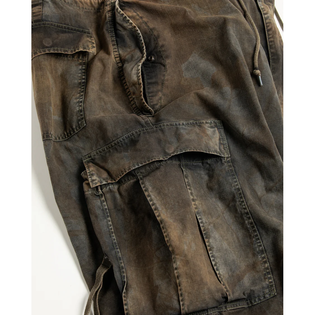 ANACHRONORM  AN372 BLACK CUT-OFF HARD DAMAGED B.D.U CAMO PANTS WOODLAND