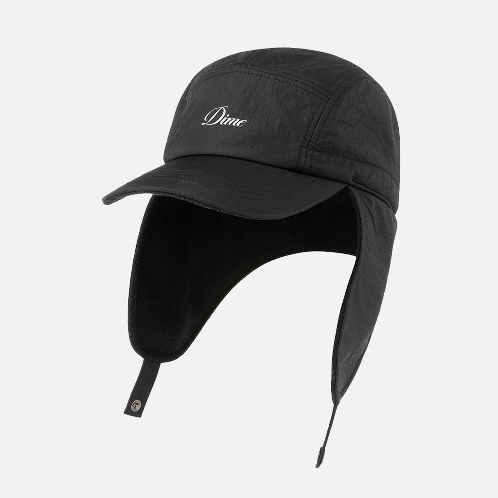 Dime Cursive Earflap Cap  Black