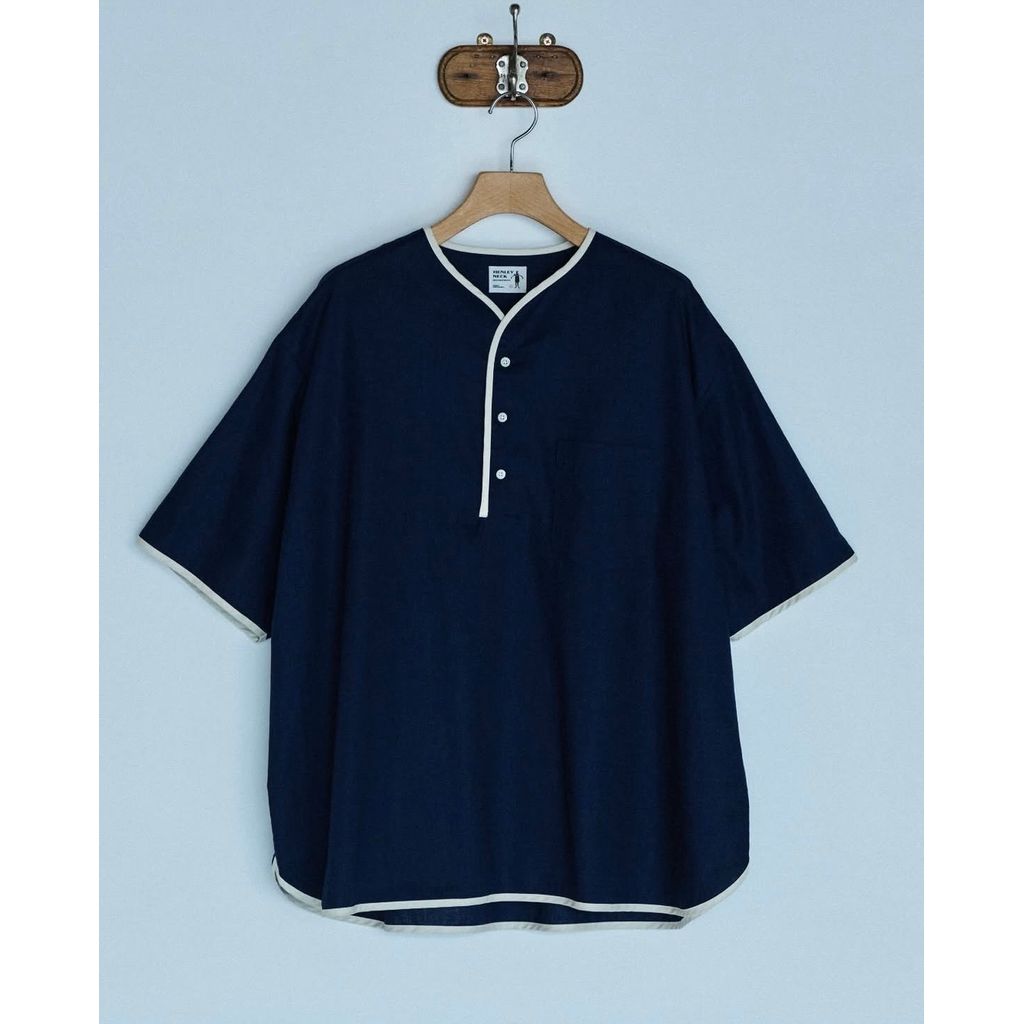 HENLEY NECK DEPARTMENT Allen-NAVY COTTON LINEN