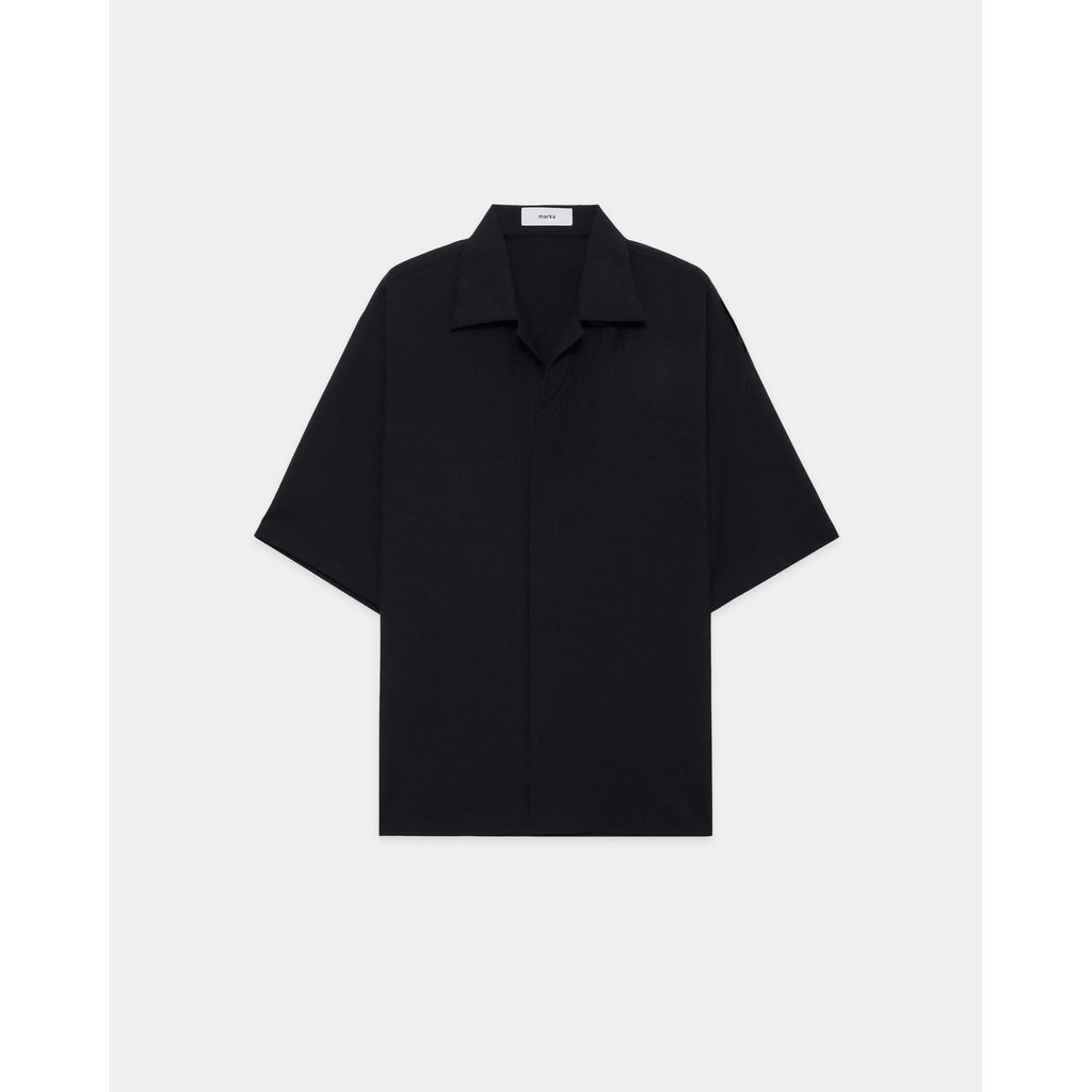 marka 2/72 Wool Tropical Washer Fly Front Open Collar S/S Shirt