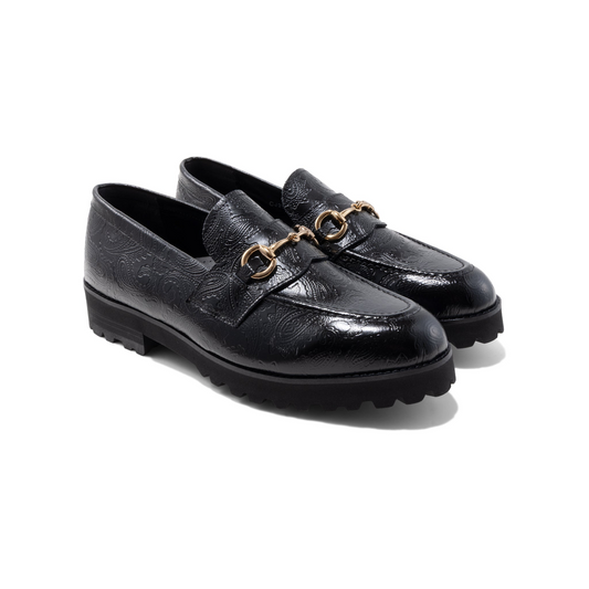 KENFORD MENS TANK SOLE BIT LOAFERS / BLACK PAISLEY
