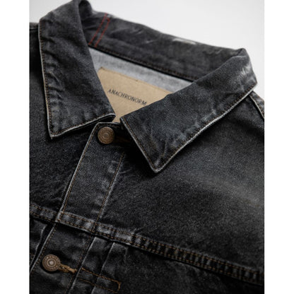 ANACHRONORM FRONT TUCK WASHED BLACK DENIM JACKET