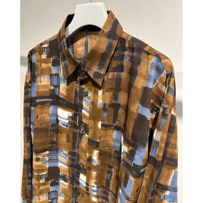 【MADE IN JAPAN】LINEAGE ABSTRACT CHECK SHIRTS（BROWN）