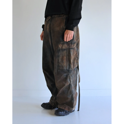 ANACHRONORM  AN372 BLACK CUT-OFF HARD DAMAGED B.D.U CAMO PANTS WOODLAND