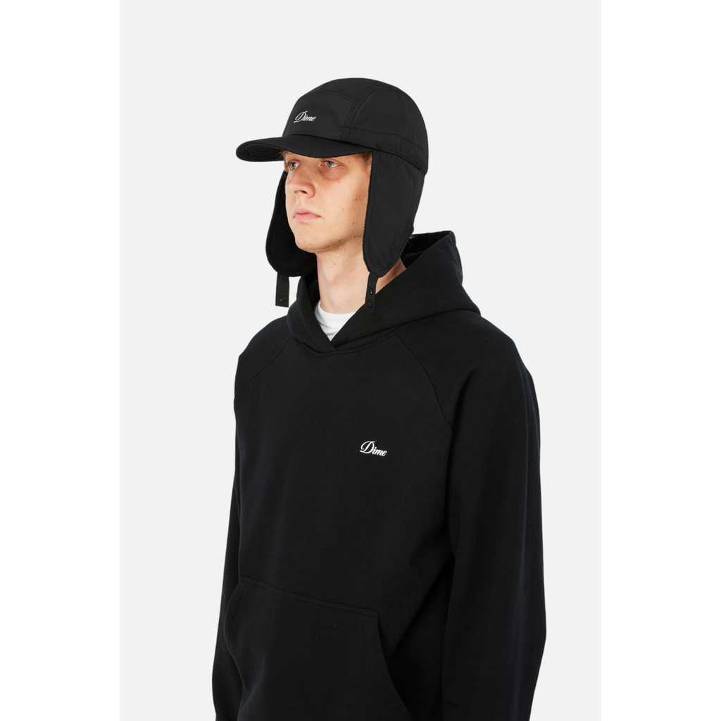 Dime Cursive Earflap Cap  Black