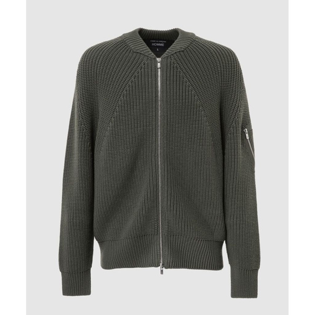 COMME des GARCONS HOMME BATONER W-NAME WOOL KNIT ZIP CARDIGAN（KAHKI）