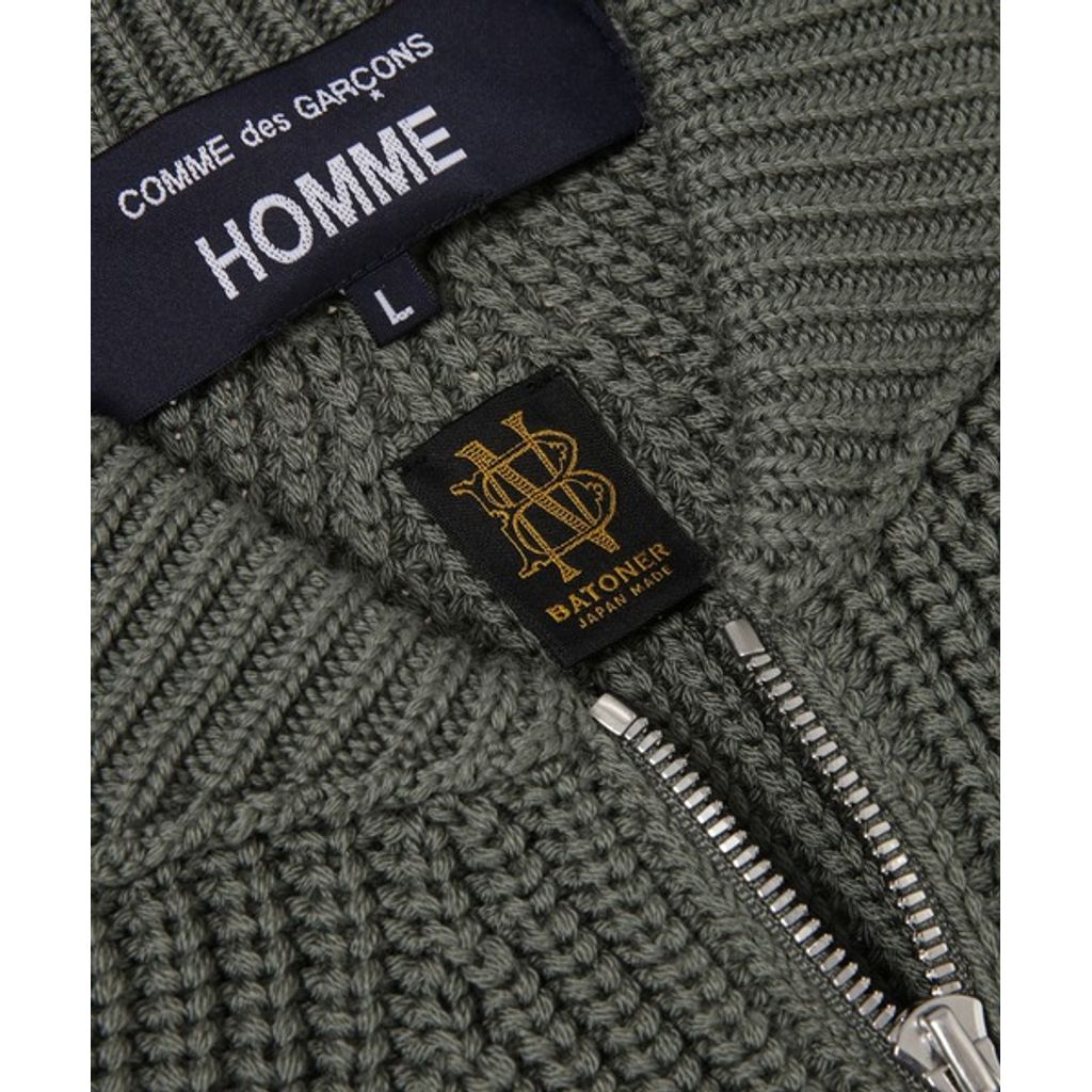 COMME des GARCONS HOMME BATONER W-NAME WOOL KNIT ZIP CARDIGAN（KAHKI）