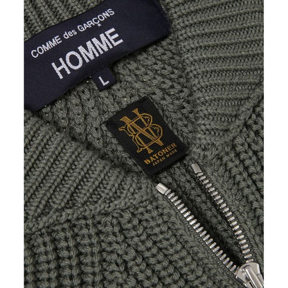 COMME des GARCONS HOMME BATONER W-NAME WOOL KNIT ZIP CARDIGAN（KAHKI）