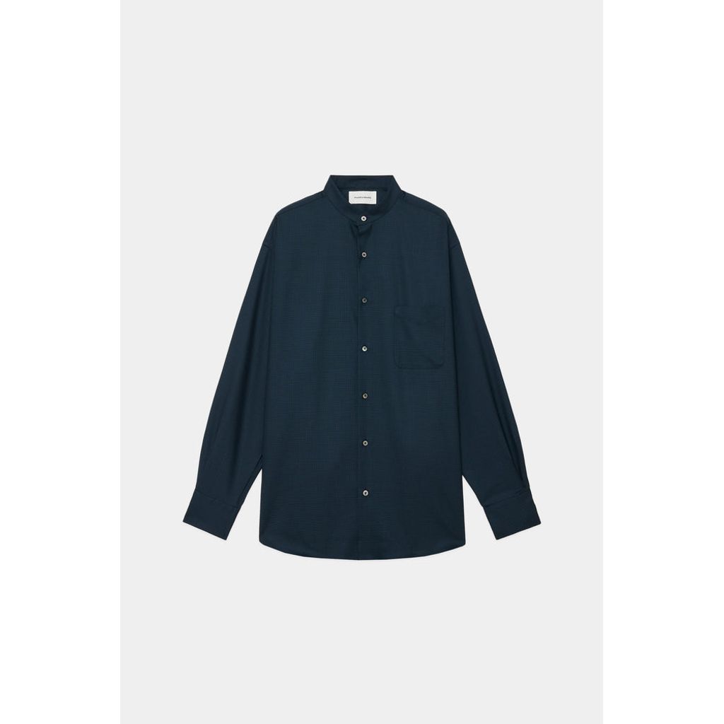MARKAWARE ORGANIC WOOL TROPICAL COMFORT FIT BAND COLLAR SHIRT