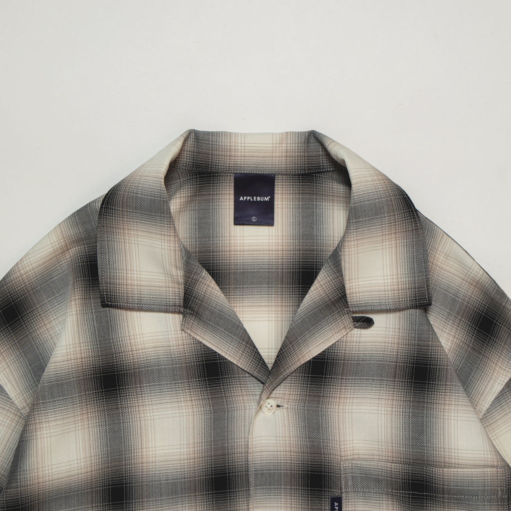 APPLEBUM OMBRE CHECK L/S ALOHA SHIRT [WHITE/BLACK] / 2420204