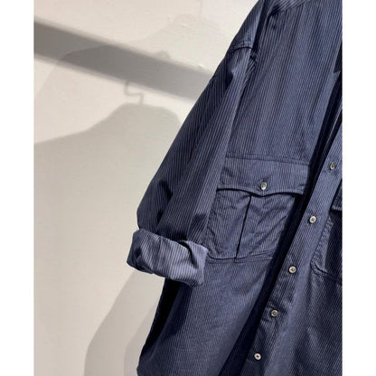 PORTER CLASSIC ROLL UP PIN STRIPE SHIRT（NAVY）