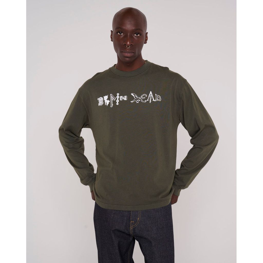 BRAIN DEAD  Earth Wisdom Long Sleeve Shirt - Dark Green
