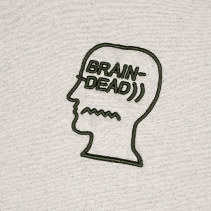 BRAIN DEAD FLEECE LOGO HEAD RAGLAN HOODIE - OATMEAL GREEN