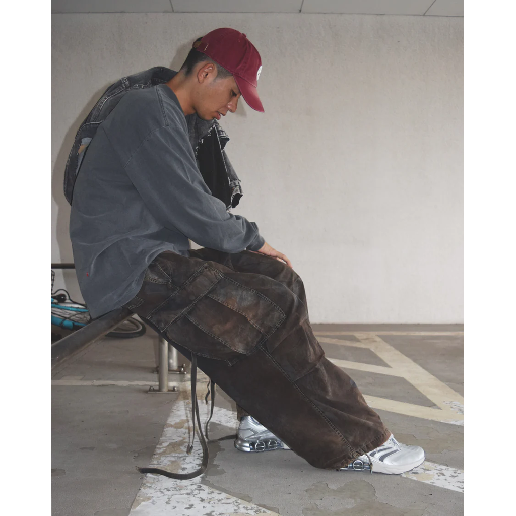 ANACHRONORM  AN372 BLACK CUT-OFF HARD DAMAGED B.D.U CAMO PANTS WOODLAND