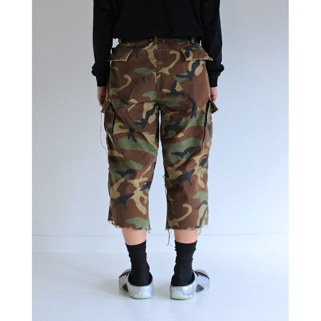 ANACHRONORM  AN372 BLACK CUT-OFF HARD DAMAGED B.D.U CAMO PANTS WOODLAND