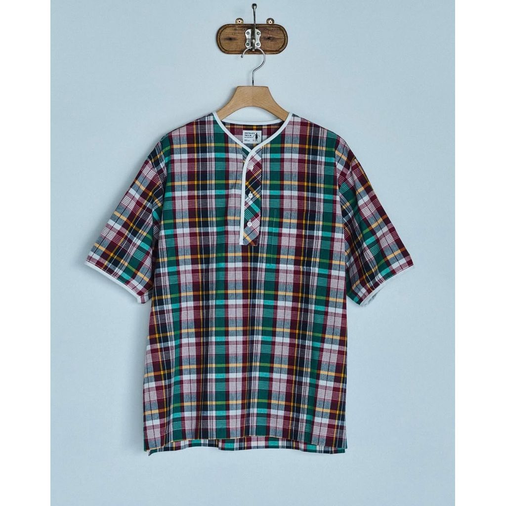 HENLEY NECK DEPARTMENT Albert-GREEN MADRAS PLAID