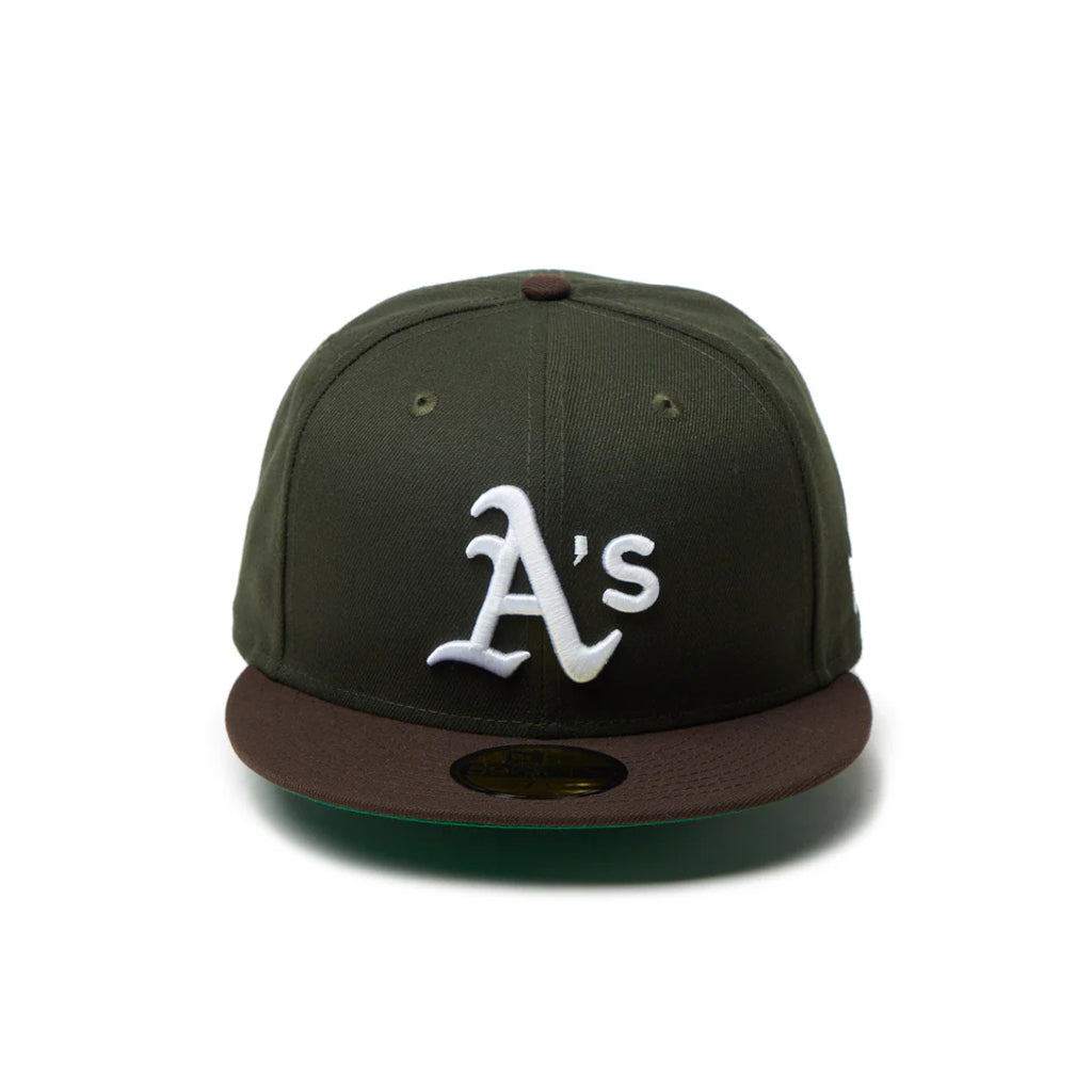 NEW ERA  59FIFTY Powered by GORO NAKATSUGAWA（min-nano）オークランド・アスレチックス ダークシーウィード ブラウンバイザー