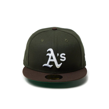 NEW ERA  59FIFTY Powered by GORO NAKATSUGAWA（min-nano）オークランド・アスレチックス ダークシーウィード ブラウンバイザー