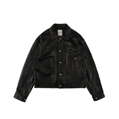 BOW WOW  LACE-UP LEATHER TRUCKER JACKET