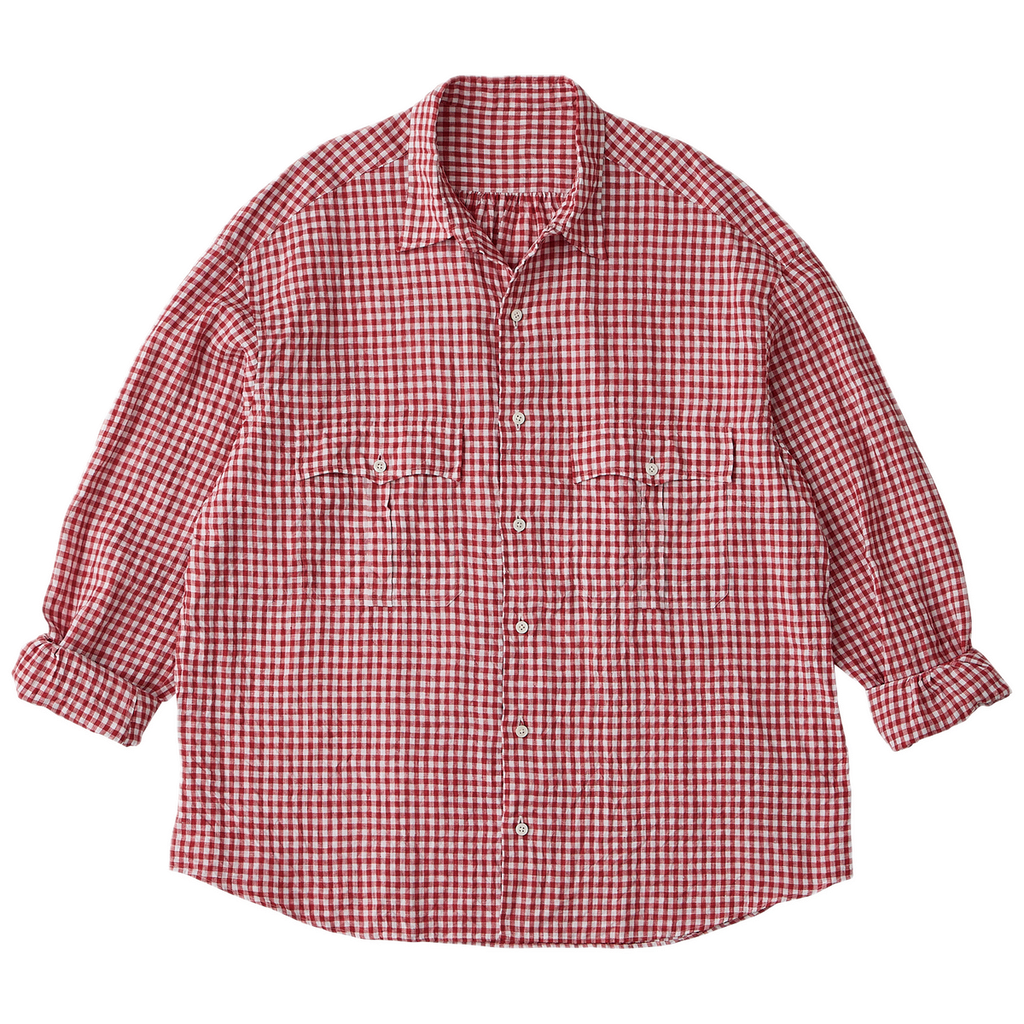 PORTER CLASSIC ROLL UP LINEN GINGHAM CHECK SHIRT