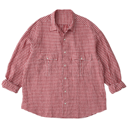 PORTER CLASSIC ROLL UP LINEN GINGHAM CHECK SHIRT