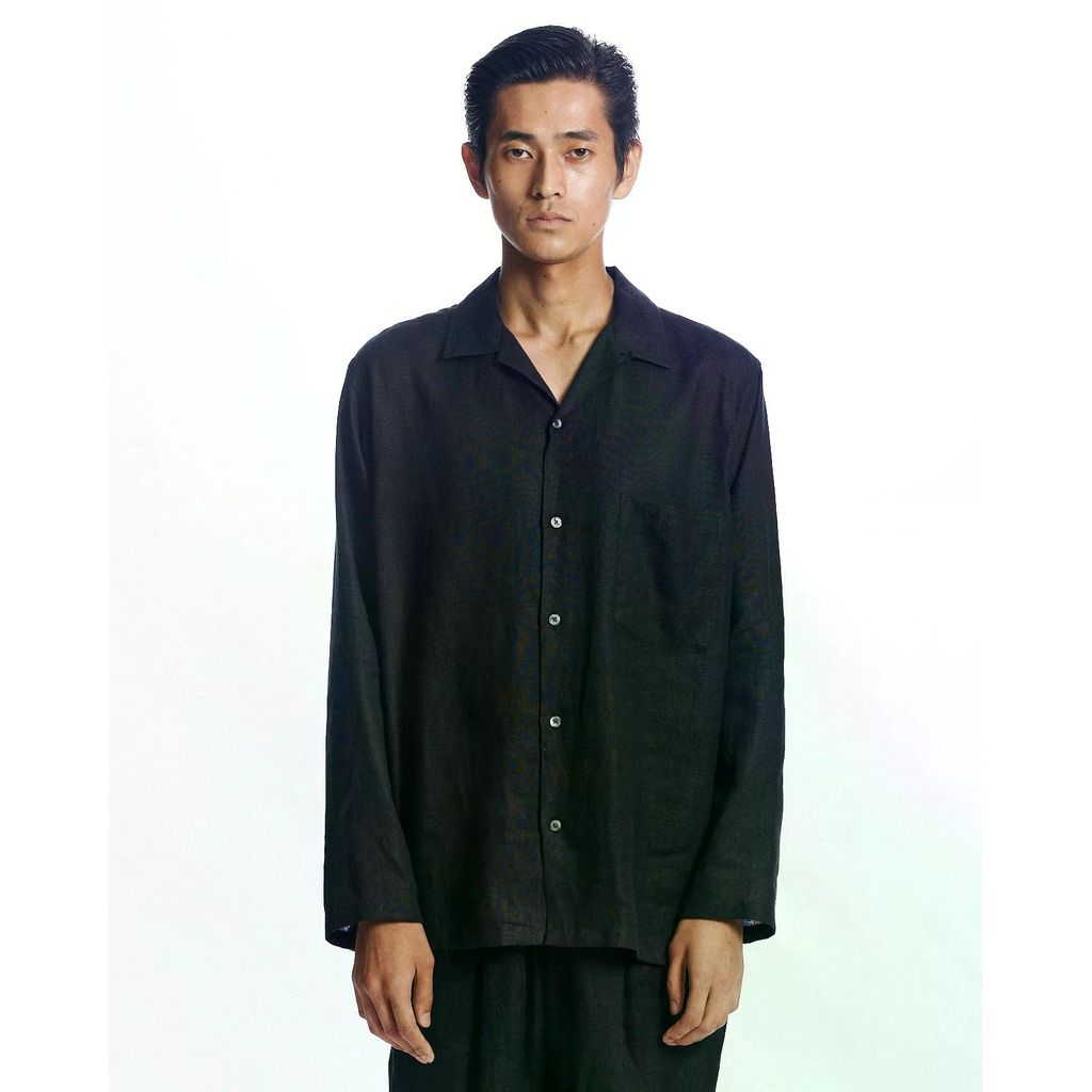 MARKAWARE Hemp Shirting Comfort Fit Open Collar Shirt