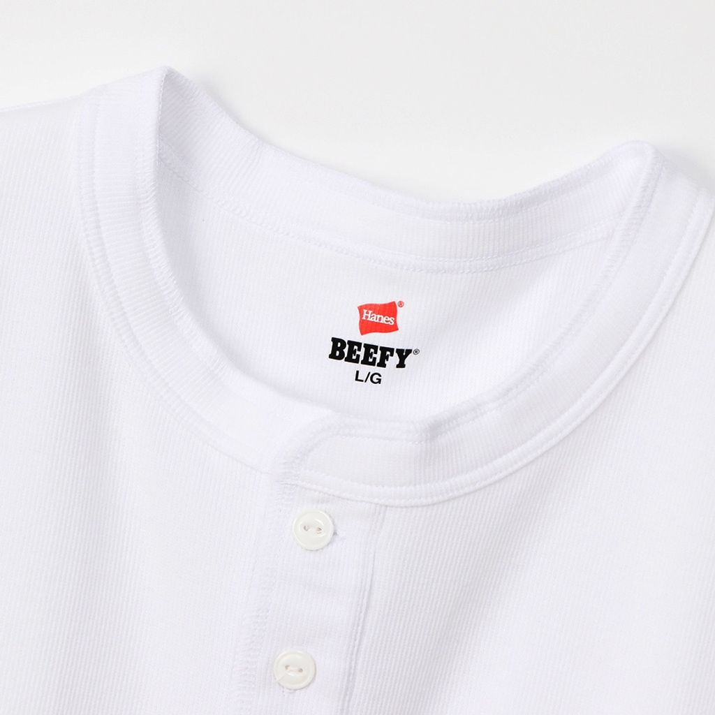Hanes  BEEFY リブヘンリーネックTシャツ