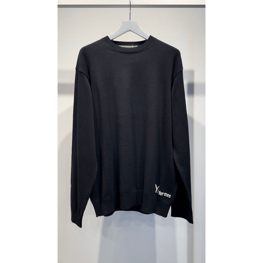Y's for men INTERSIA LOGO ROUND NECK PULL OVER KNIT（BLACK）